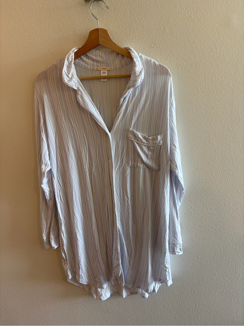 Eberjey Pastel Striped Pajama Shirt Dress in Lavender and Mint